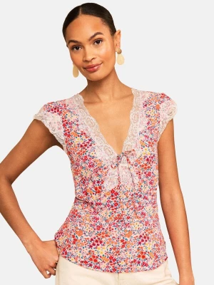 Foto van product love & roses Shirt crème / petrol / framboos / rood