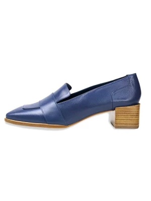 Foto van product Mangara Atelier Pumps 'Louro Damen Loafer Leder Blau Blockabsatz 4 cm' blauw