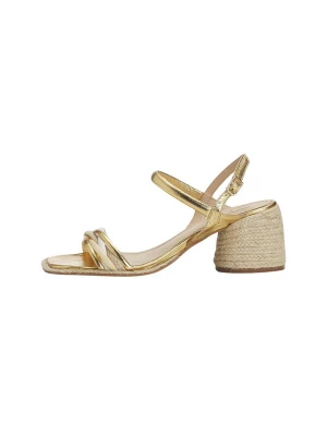 Foto van product Mangara Atelier Sandalen met riem 'Albizia Damen Riemensandalen Leder Gold Blockabsatz Raffia 7 cm' goud
