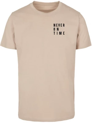 Foto van product Merchcode Shirt 'Never On Time' sand / zwart