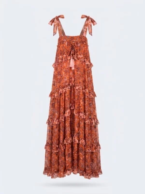 Foto van product Miss June Jurk 'Robe Longue Vanessa' oranje
