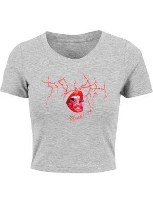 Foto van product Mister Tee Shirt 'Muah' grijs gemêleerd / pink / rood / wit