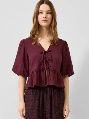 Foto van product Mousseline blouse met peplum en ballonmouwen QS rood