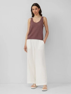 Foto van product Mousseline broek met wijde pijpen QS crème