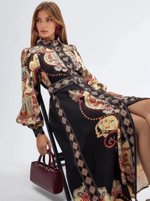 Foto van product MSN Collection Jurk honing / donkerrood / zwart / wit