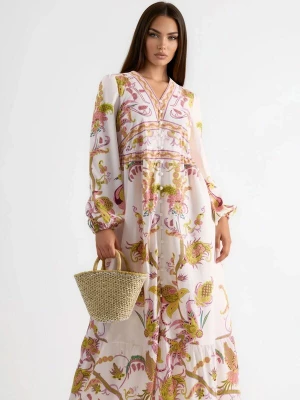 Foto van product MSN Collection Zomerjurk mosterd / olijfgroen / oudroze / wit