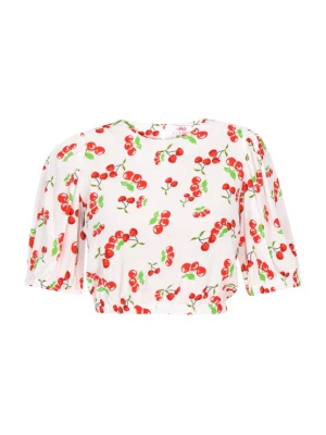 Foto van product swirly Blouse grasgroen / kersrood / wit