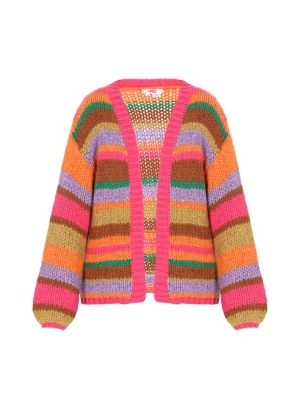 Foto van product MYMO Gebreid vest bruin / groen / oranje / fuchsia