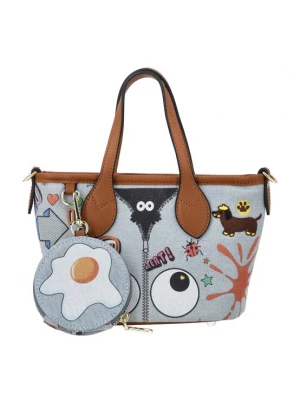 Foto van product MYMO Shopper 'Pop Eyetheme' duifblauw / donkeroranje / zwart / wit