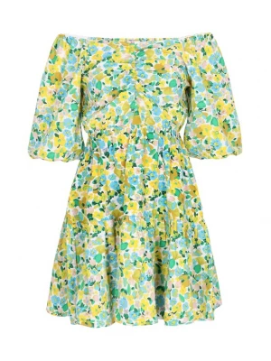 Foto van product swirly Zomerjurk 'Spring Summer' azuur / geel / rosa / wit