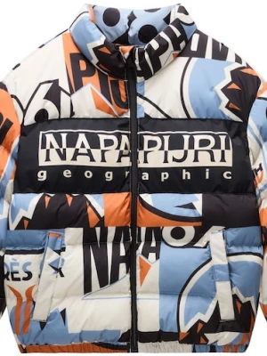 Foto van product NAPAPIJRI Winterjas 'A-Primiero' lichtblauw / donkeroranje / zwart / natuurwit
