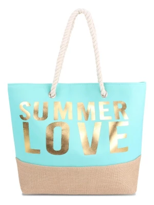Foto van product normani Strandtas donkerbeige / turquoise / goud