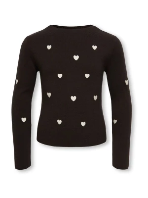 Foto van product ONLY GIRLS Trui 'KOGHEARTS' donkerbruin / wit