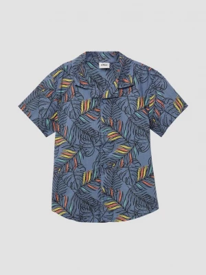 Foto van product Overhemd met korte mouwen van katoen met linnen look s.Oliver blauw