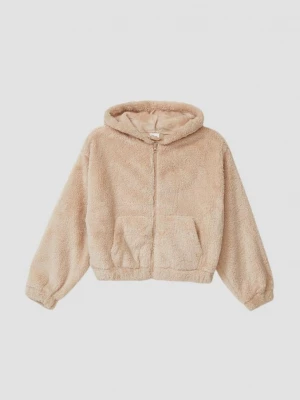 Foto van product Oversized pluche teddy jas met rits en capuchon s.Oliver beżowy