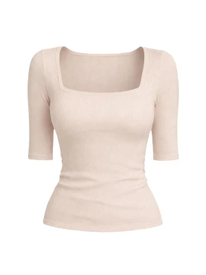 Foto van product PANTHEROAR Shirt 'Caro Neck Short Sleeve Top' beige