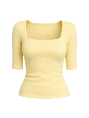 Foto van product PANTHEROAR Shirt 'Caro Neck Short Sleeve Top' pasteelgeel