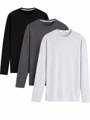 Foto van product PANTONECLO Shirt 'Pantoneclo Men’s Crew Neck Long Sleeve T-Shirt- 3 PCS' lichtgrijs / donkergrijs / zwart