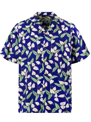 Foto van product Paradise Found Overhemd 'Tom Selleck Green Leaves' blauw