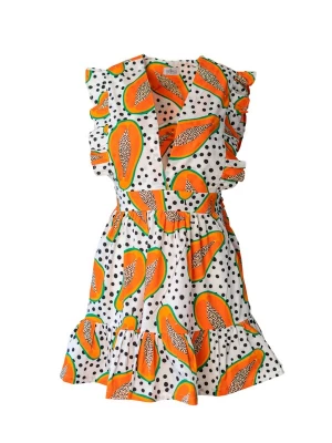 Foto van product Pineapples Don't Have Sleeves Jurk 'Pepa Papaya' wit