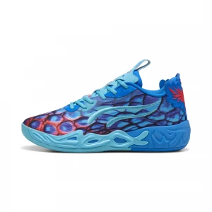 Foto van product PUMA MB.04 Lo Alien Skins uniseks basketbalschoenen, Blauw / Roze / Groen