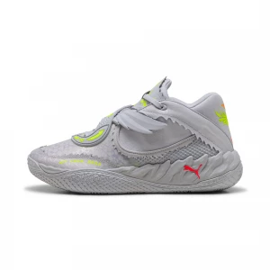 Foto van product PUMA MB.05 Metallic uniseks basketbalschoenen, Rood / Geel / Zilver