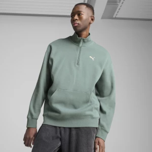 Foto van product PUMA WARDROBE ESS Relaxed trui met ronde hals en halve rits voor Heren, Groen