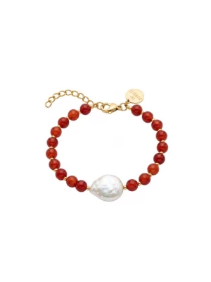 Foto van product PURELEI Armband 'Achat Pearl' goud / robijnrood / zilver