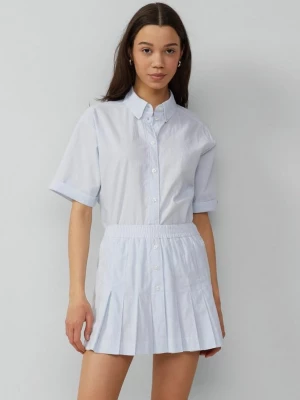 Foto van product QS x Debi Flügge geplooide minirok met fijne strepen blauw