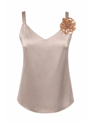 Foto van product REGINA FASHION Top 'V-Neck Satin Top with 3D Flower Detail' beige