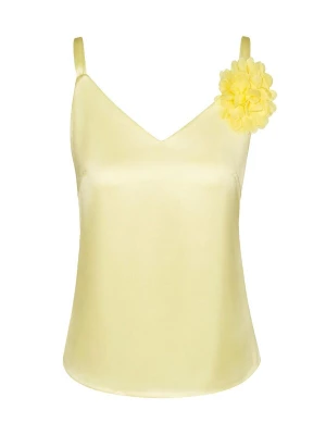 Foto van product REGINA FASHION Top 'V-Neck Satin Top with 3D Flower Detail' pasteelgeel