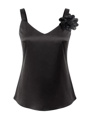 Foto van product REGINA FASHION Top 'V-Neck Satin Top with 3D Flower Detail' zwart