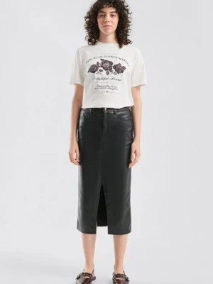 Foto van product Rok in imitatieleer / Slim Fit / Mid Rise / Split detail QS zwart