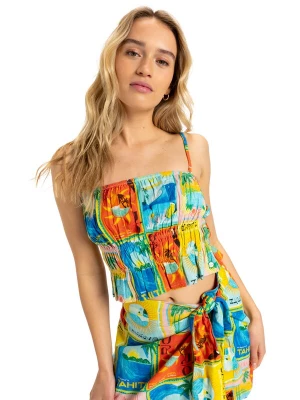 Foto van product ROXY Top 'Atlas Palmy Daze' blauw / turquoise / geel / rood