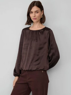 Foto van product Satijnen blouse met strikdetail aan de zoom s.Oliver bruin