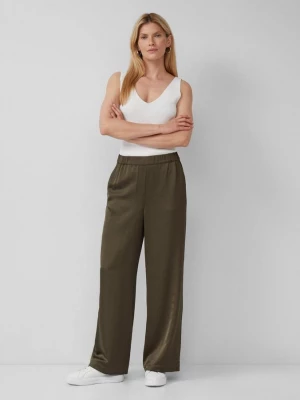 Foto van product Satijnen broek met wijde pijpen en elastische tailleband s.Oliver olijfgroen