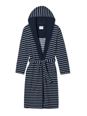 Foto van product SCHIESSER Badjas lang 'Feather Terry' navy / wit