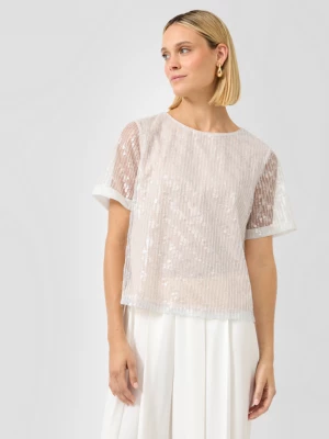 Foto van product Shirt van pailletten met transparante mouwen en ronde halslijn s.Oliver beżowy