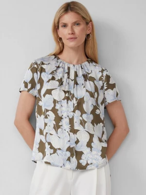 Foto van product Slanke satijnen blouse met plooien en all-over print s.Oliver olijfgroen