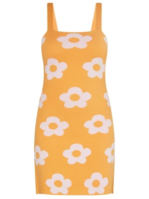 Foto van product swirly Gebreide jurk oranje / wit