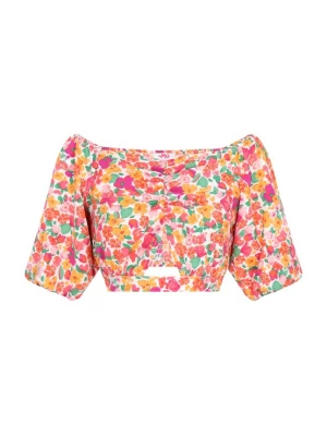 Foto van product swirly Shirt 'Spring Summer' goudgeel / riet / fuchsia / lichtrood