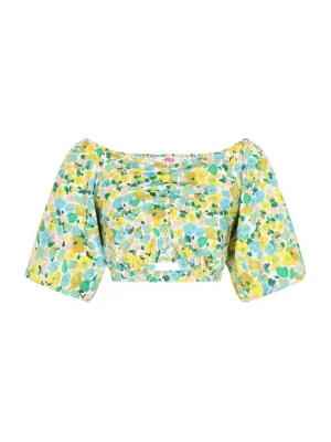 Foto van product swirly Shirt 'Spring Summer' lichtblauw / geel / rosa / wit