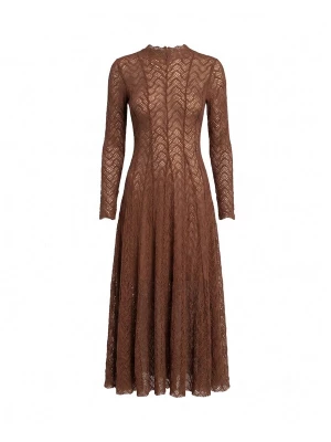 Foto van product Tantra Avondjurk 'Vestido largo de manga larga de encaje con textura, falda de vuelo con pinzas (BROWN)' bruin