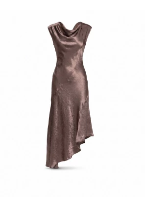 Foto van product Tantra Cocktailjurk 'vestido midi con textura de seda cuello barco y largo asimétrico (Brown)' bruin