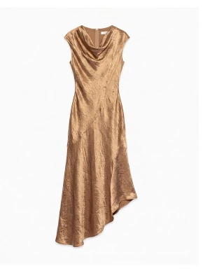 Foto van product Tantra Cocktailjurk 'vestido midi con textura de seda cuello barco y largo asimétrico (Gold)' goud