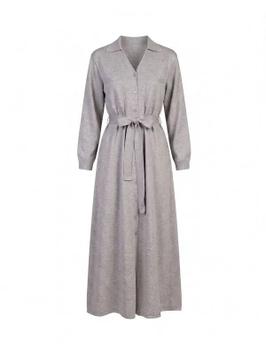 Foto van product Tantra Gebreide jurk 'Vestido camisero de punto largo con bolsillos en el pecho y cinturon. (GREY)' grijs