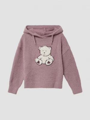 Foto van product Teddy pluche gebreide trui met capuchon en applicatie aan de voorkant s.Oliver roze