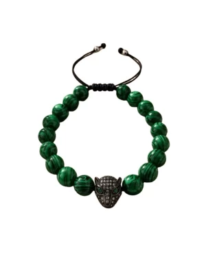 Foto van product THE GEM STORIES JEWELRY Armband 'Malachite Panther Beaded Bracelet' donkergroen