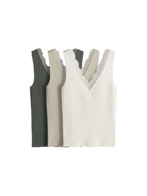 Foto van product The Set Gebreide top stone grey / donkergroen / wit