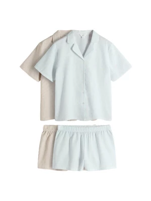 Foto van product The Set Korte pyjama donkerbeige / lichtblauw / wit